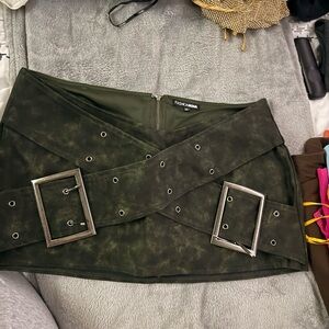 Fashion Nova Dark Green Mini Skirt with Buckles